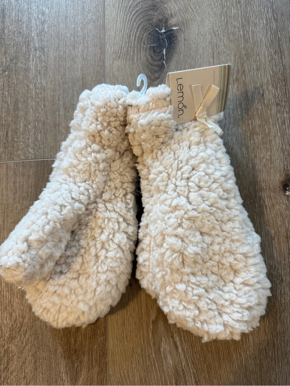 Lemon Cream Sherpa Plush Mittens